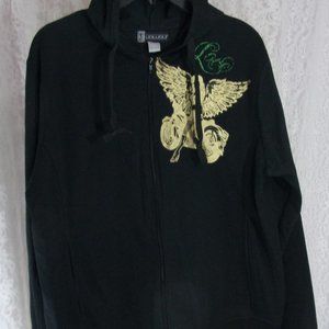 JuJu Black Hoodie with Gold Metallic American Angel Motorcycle NWOT